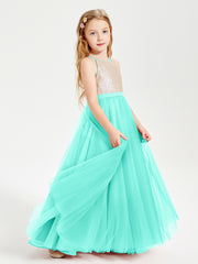 Robe Longue de Demoiselle d'Honneur Junior avec Haut en Paillettes et Jupe en Tulle Spa