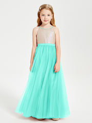 Robe Longue de Demoiselle d'Honneur Junior avec Haut en Paillettes et Jupe en Tulle Spa