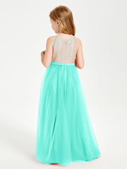Robe Longue de Demoiselle d'Honneur Junior avec Haut en Paillettes et Jupe en Tulle Spa