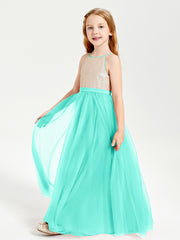 Robe Longue de Demoiselle d'Honneur Junior avec Haut en Paillettes et Jupe en Tulle Spa