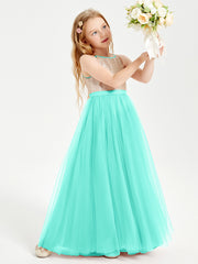 Robe Longue de Demoiselle d'Honneur Junior avec Haut en Paillettes et Jupe en Tulle Spa