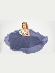 Robe Longue de Demoiselle d'Honneur Junior avec Haut en Paillettes et Jupe en Tulle Orageux