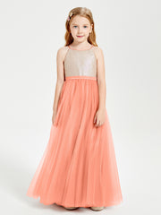 Robe Longue de Demoiselle d'Honneur Junior avec Haut en Paillettes et Jupe en Tulle Crépuscule