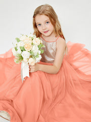 Robe Longue de Demoiselle d'Honneur Junior avec Haut en Paillettes et Jupe en Tulle Crépuscule
