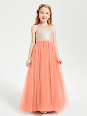 Robe Longue de Demoiselle d'Honneur Junior avec Haut en Paillettes et Jupe en Tulle Crépuscule