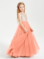 Robe Longue de Demoiselle d'Honneur Junior avec Haut en Paillettes et Jupe en Tulle Crépuscule