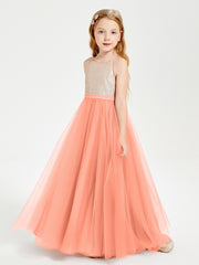 Robe Longue de Demoiselle d'Honneur Junior avec Haut en Paillettes et Jupe en Tulle Crépuscule