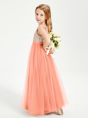 Robe Longue de Demoiselle d'Honneur Junior avec Haut en Paillettes et Jupe en Tulle Crépuscule