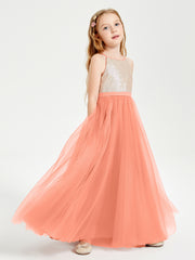 Robe Longue de Demoiselle d'Honneur Junior avec Haut en Paillettes et Jupe en Tulle Crépuscule