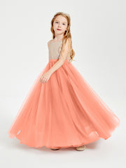 Robe Longue de Demoiselle d'Honneur Junior avec Haut en Paillettes et Jupe en Tulle Crépuscule