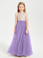 Robe Longue de Demoiselle d'Honneur Junior avec Haut en Paillettes et Jupe en Tulle Tahiti