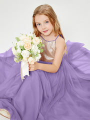 Robe Longue de Demoiselle d'Honneur Junior avec Haut en Paillettes et Jupe en Tulle Tahiti