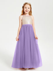 Robe Longue de Demoiselle d'Honneur Junior avec Haut en Paillettes et Jupe en Tulle Tahiti