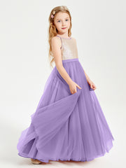 Robe Longue de Demoiselle d'Honneur Junior avec Haut en Paillettes et Jupe en Tulle Tahiti