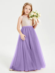 Robe Longue de Demoiselle d'Honneur Junior avec Haut en Paillettes et Jupe en Tulle Tahiti