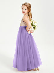 Robe Longue de Demoiselle d'Honneur Junior avec Haut en Paillettes et Jupe en Tulle Tahiti