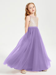 Robe Longue de Demoiselle d'Honneur Junior avec Haut en Paillettes et Jupe en Tulle Tahiti