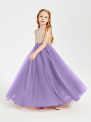 Robe Longue de Demoiselle d'Honneur Junior avec Haut en Paillettes et Jupe en Tulle Tahiti