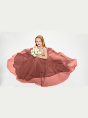Robe Longue de Demoiselle d'Honneur Junior avec Haut en Paillettes et Jupe en Tulle Terracotta