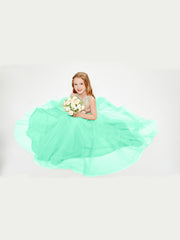Robe Longue de Demoiselle d'Honneur Junior avec Haut en Paillettes et Jupe en Tulle Turquoise
