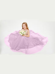 Robe Longue de Demoiselle d'Honneur Junior avec Haut en Paillettes et Jupe en Tulle Glycine