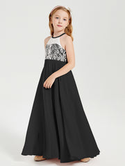 Robes de Demoiselle d'Honneur Longues en Mousseline avec Haut en Dentelle Noir