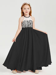 Robes de Demoiselle d'Honneur Longues en Mousseline avec Haut en Dentelle Noir