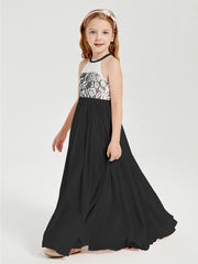 Robes de Demoiselle d'Honneur Longues en Mousseline avec Haut en Dentelle Noir