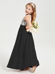 Robes de Demoiselle d'Honneur Longues en Mousseline avec Haut en Dentelle Noir