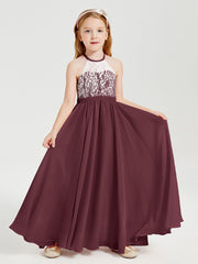 Robes de Demoiselle d'Honneur Longues en Mousseline avec Haut en Dentelle Cabernet