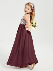 Robes de Demoiselle d'Honneur Longues en Mousseline avec Haut en Dentelle Cabernet
