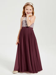 Robes de Demoiselle d'Honneur Longues en Mousseline avec Haut en Dentelle Cabernet
