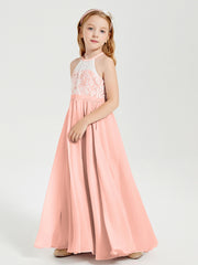 Robes de Demoiselle d'Honneur Longues en Mousseline avec Haut en Dentelle Corail