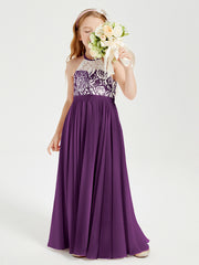 Robes de Demoiselle d'Honneur Longues en Mousseline avec Haut en Dentelle Raisin
