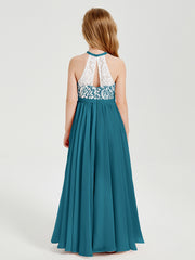 Robes de Demoiselle d'Honneur Longues en Mousseline avec Haut en Dentelle Bleu Encre