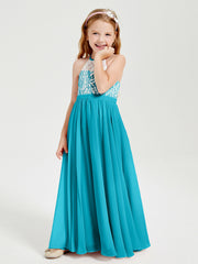 Robes de Demoiselle d'Honneur Longues en Mousseline avec Haut en Dentelle Jade