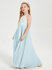 Robes de Demoiselle d'Honneur Longues en Mousseline avec Haut en Dentelle Brume