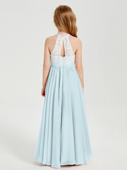 Robes de Demoiselle d'Honneur Longues en Mousseline avec Haut en Dentelle Brume