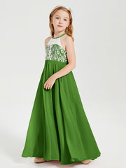 Robes de Demoiselle d'Honneur Longues en Mousseline avec Haut en Dentelle Mousse
