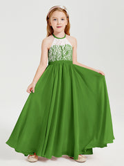 Robes de Demoiselle d'Honneur Longues en Mousseline avec Haut en Dentelle Mousse