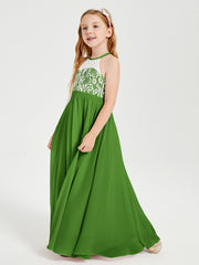 Robes de Demoiselle d'Honneur Longues en Mousseline avec Haut en Dentelle Mousse
