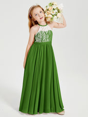 Robes de Demoiselle d'Honneur Longues en Mousseline avec Haut en Dentelle Mousse