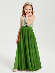 Robes de Demoiselle d'Honneur Longues en Mousseline avec Haut en Dentelle Mousse