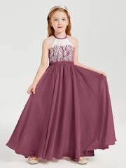 Robes de Demoiselle d'Honneur Longues en Mousseline avec Haut en Dentelle Mûre