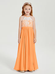 Robes de Demoiselle d'Honneur Longues en Mousseline avec Haut en Dentelle Orange