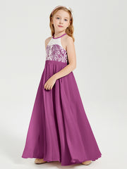 Robes de Demoiselle d'Honneur Longues en Mousseline avec Haut en Dentelle Orchidee