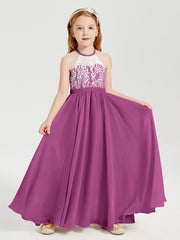 Robes de Demoiselle d'Honneur Longues en Mousseline avec Haut en Dentelle Orchidee