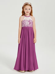 Robes de Demoiselle d'Honneur Longues en Mousseline avec Haut en Dentelle Orchidee