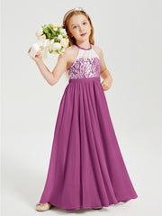 Robes de Demoiselle d'Honneur Longues en Mousseline avec Haut en Dentelle Orchidee