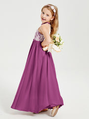 Robes de Demoiselle d'Honneur Longues en Mousseline avec Haut en Dentelle Orchidee